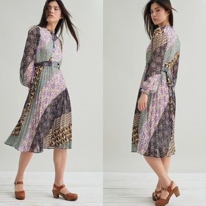Suncoo Carissa Pleated Midi Dress floral geometric Anthropologie